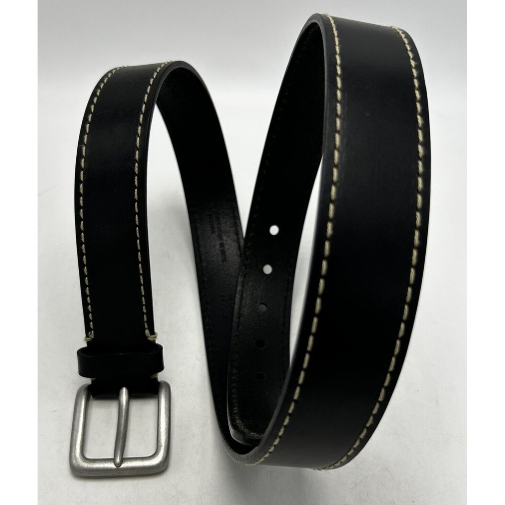 Banana Republic Belt Mens 39 Black Leather White Stitch 1.25" Wide Cow Classic
